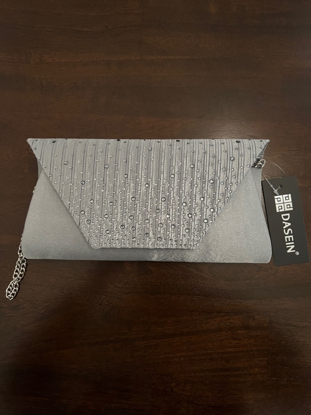 Women's Gray Pewter Glitter Rhinestone Evening Bag / Clutch - Picture 9 of 9
